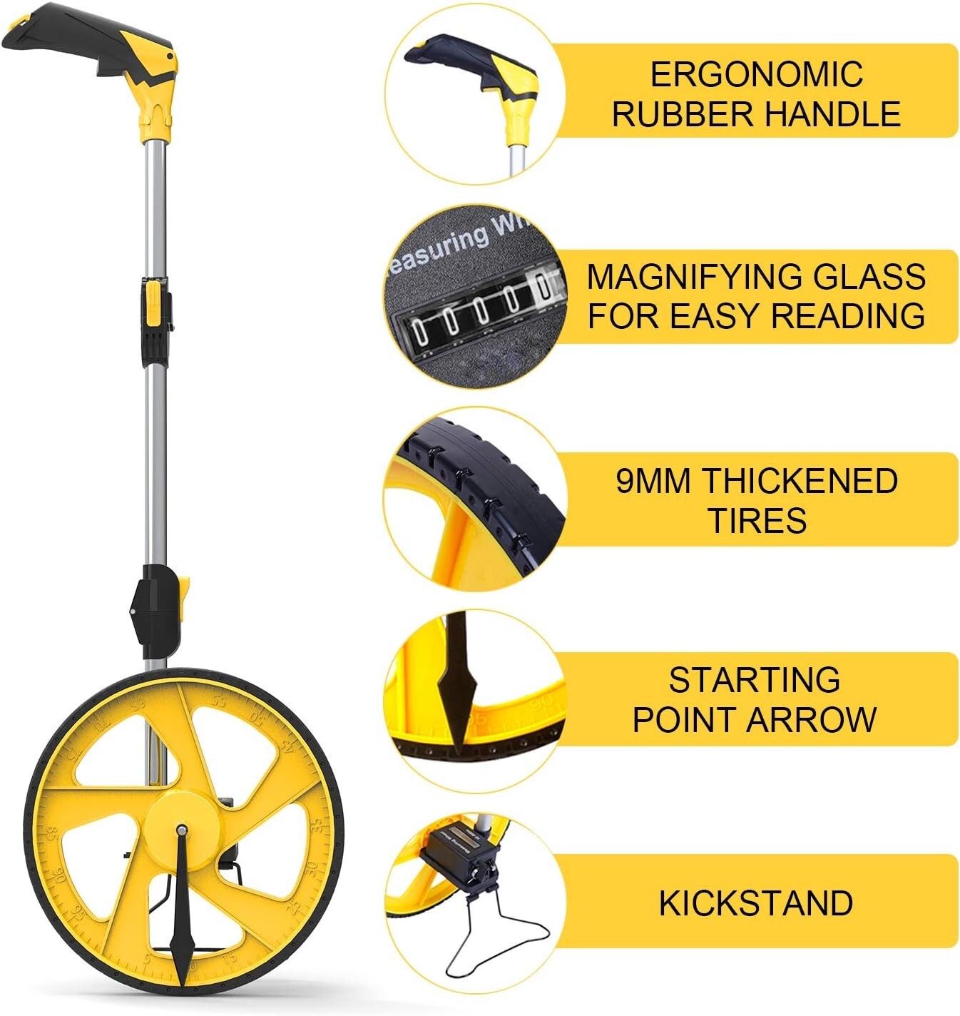 Accurate 12-Inch Measuring Wheel - Double Collapsible for Effortless Transport