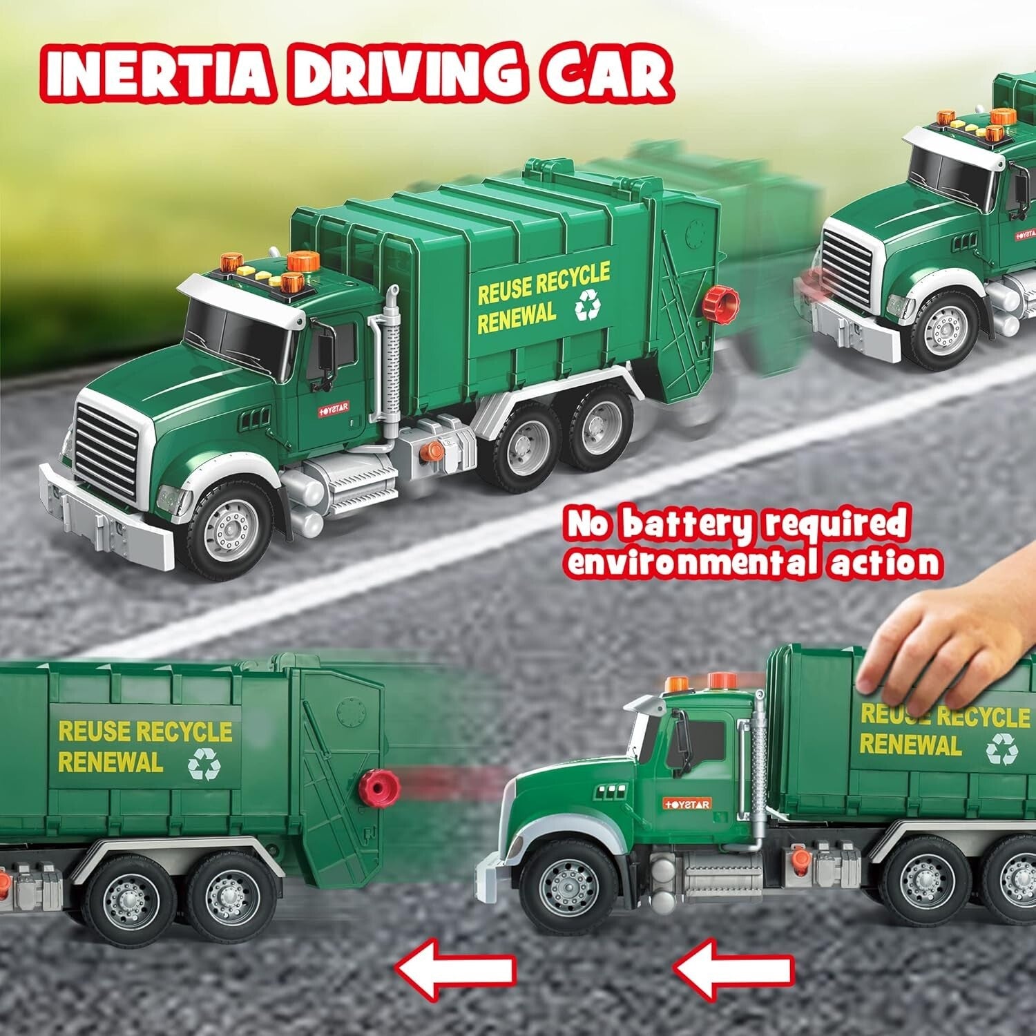 Educational Garbage Truck Toy Set - Lights, Sounds & Trash Cans for Toddlers