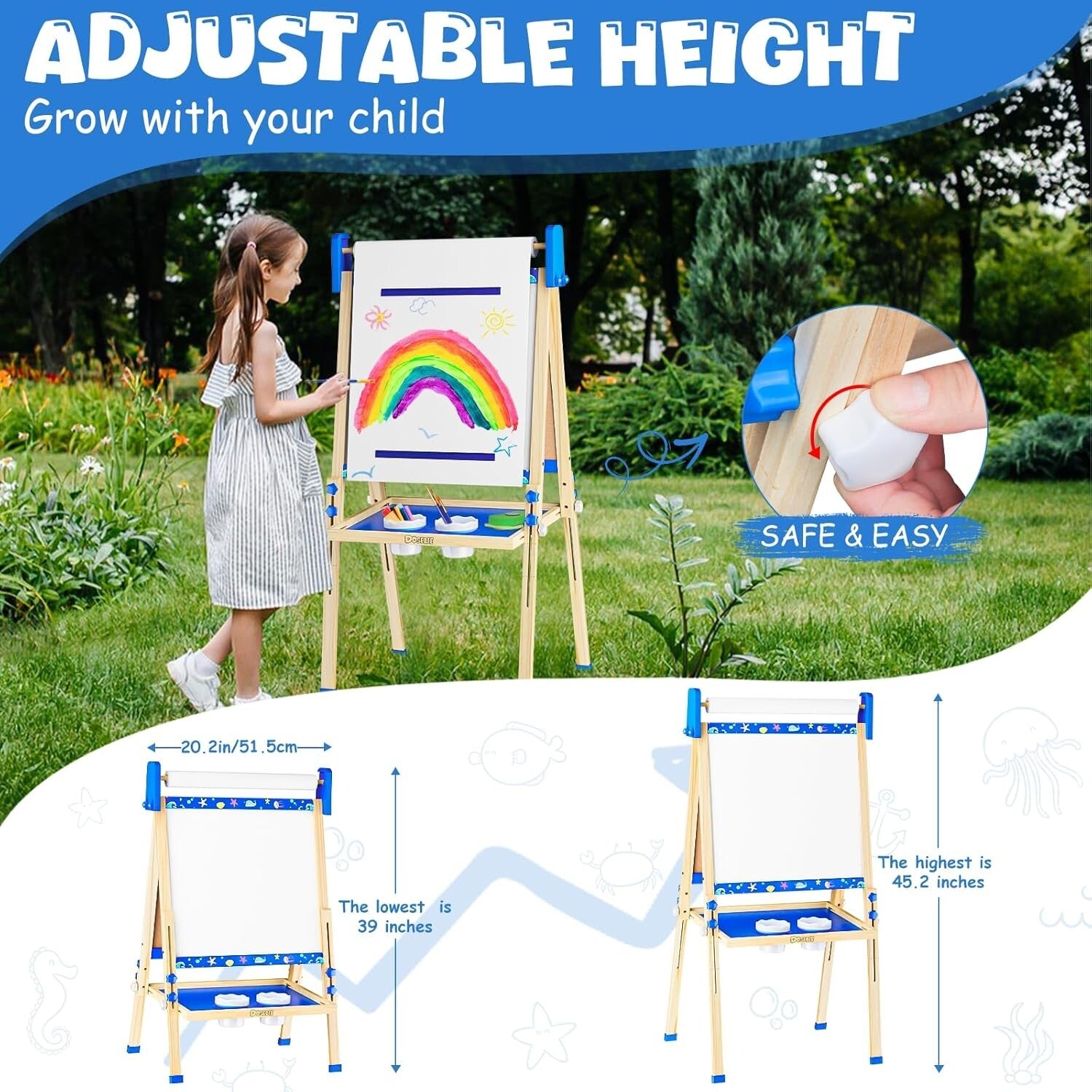 Fun & Sturdy Height-Adjustable Easel - Ideal for Little Artists Aged 4-10