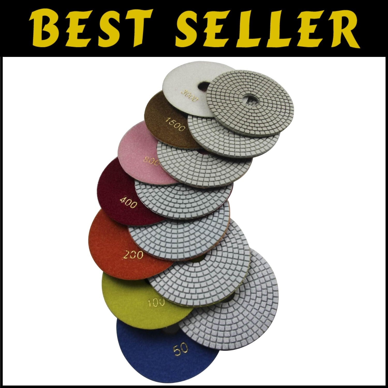 Flexible 6" Diamond Polishing Pads - 7-Step Velcro Discs for Stone Surfaces