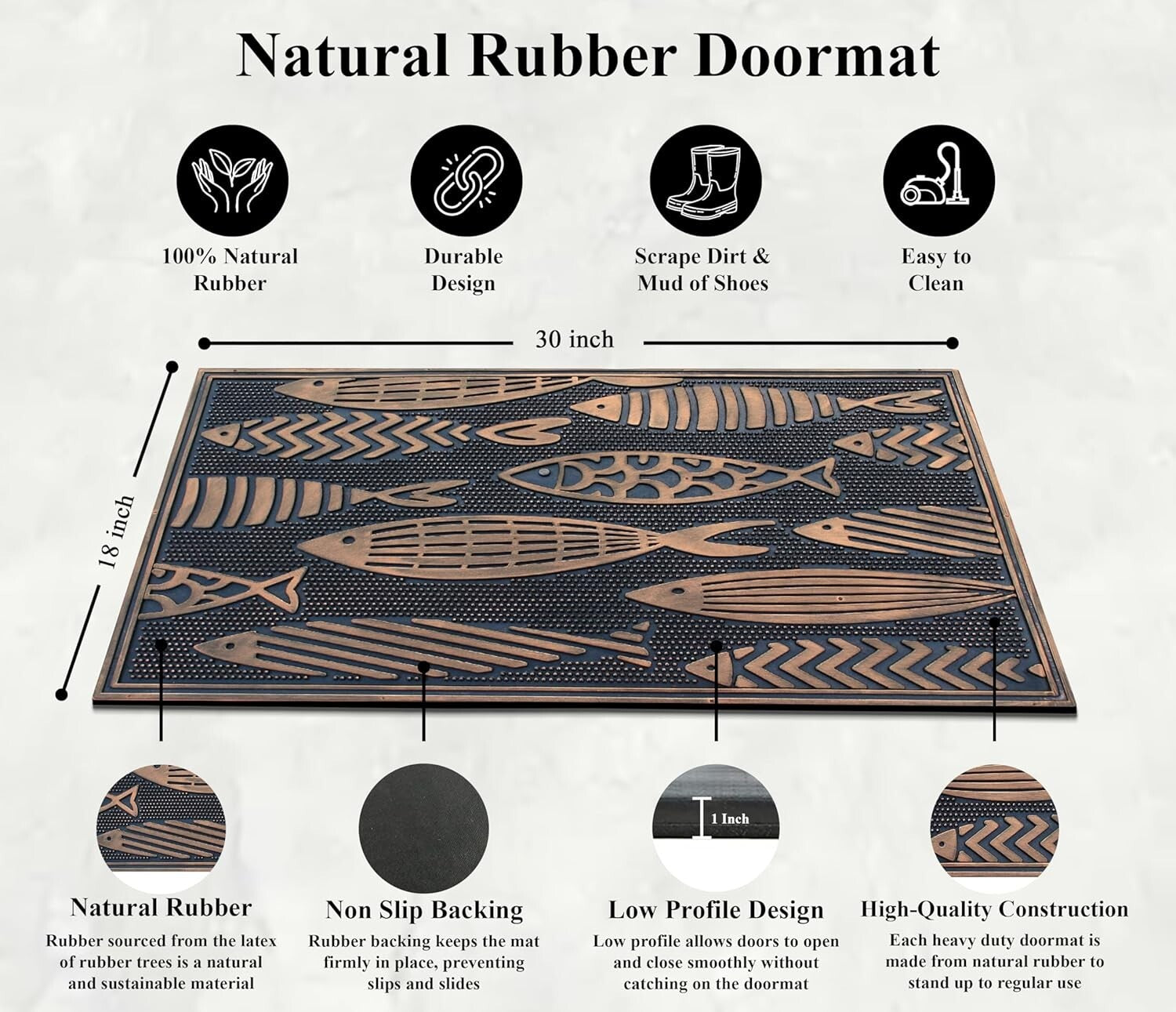 Elegant Nautical Fish Doormat - Low Maintenance Indoor/Outdoor 18"x30" Mat