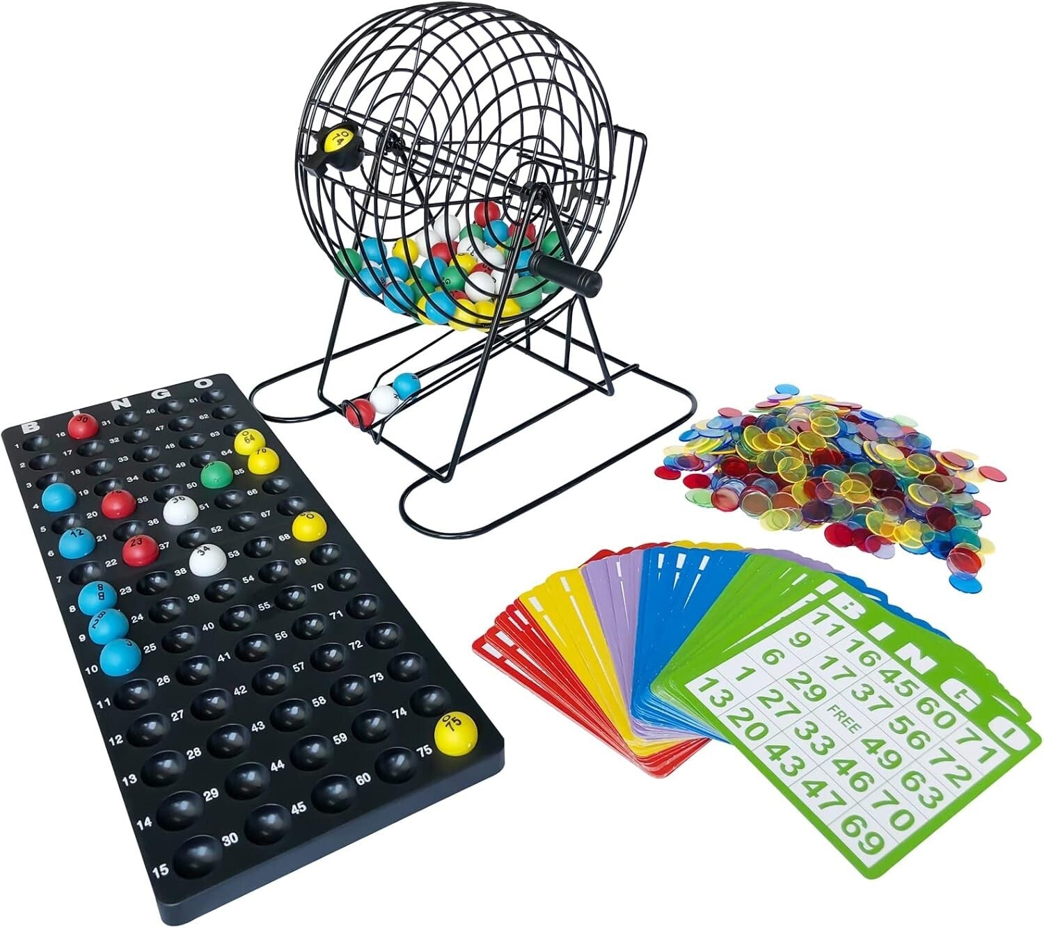 Ultimate 11" Bingo Game Set with 500 Chips, 100 Cards, and Durable Cage