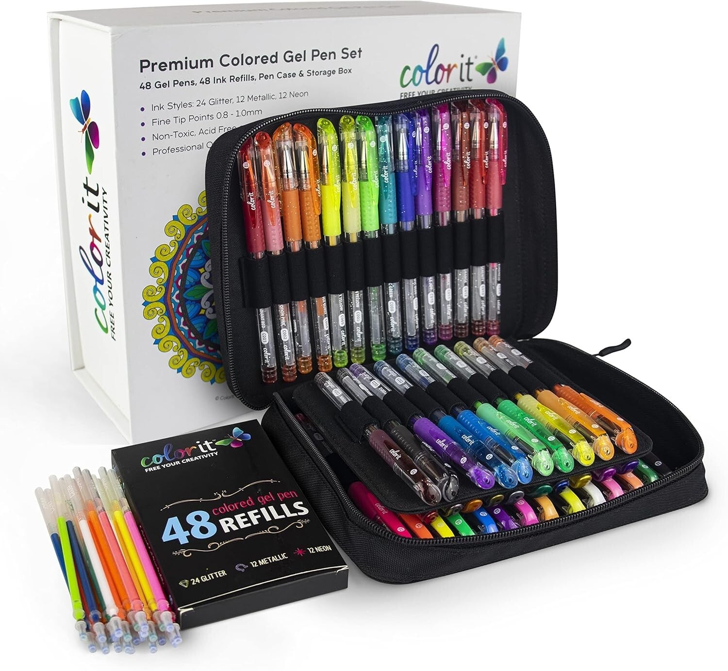 Artisan Glitter Gel Pens - 96-Piece Multicolor Set Ideal for Adult Creativity
