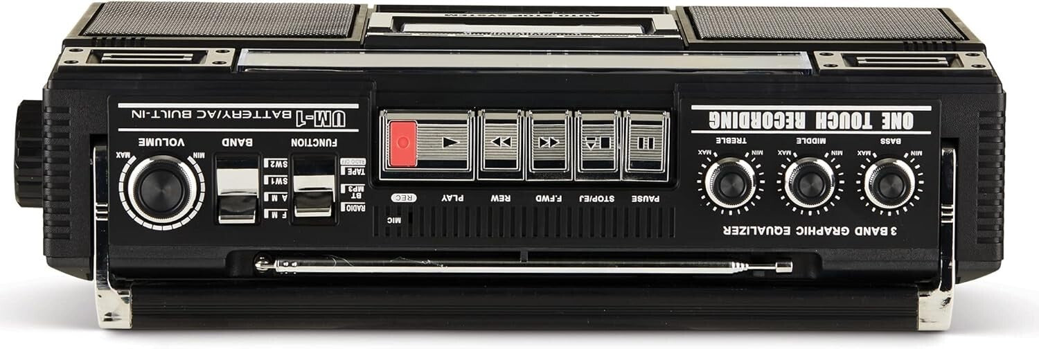 Portable 4-Band Bluetooth Boombox: Record, Convert & Enjoy Your Music Collection