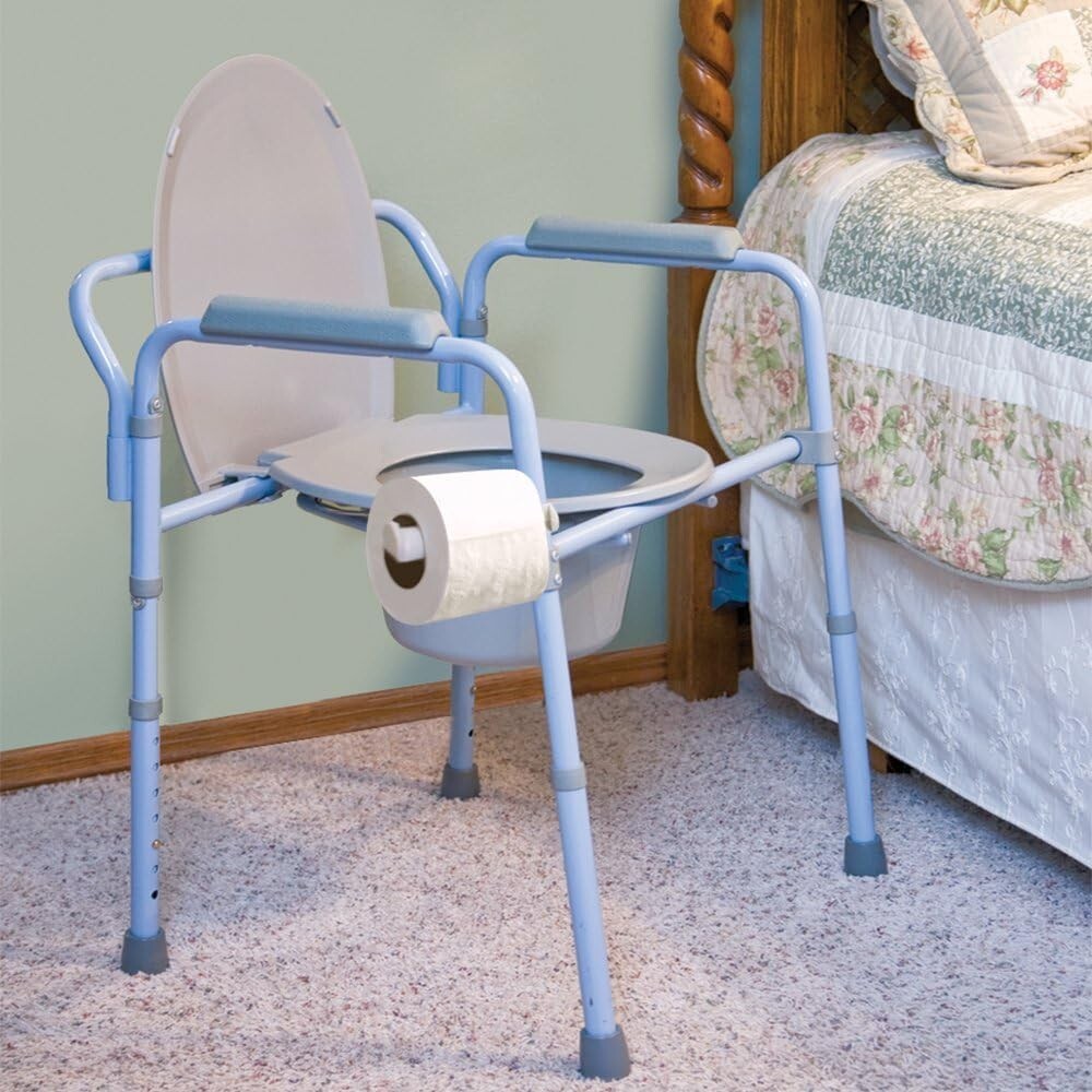 Folding Bedside Commode Chair for Adults - Supports 300lbs, 42 Liners Included