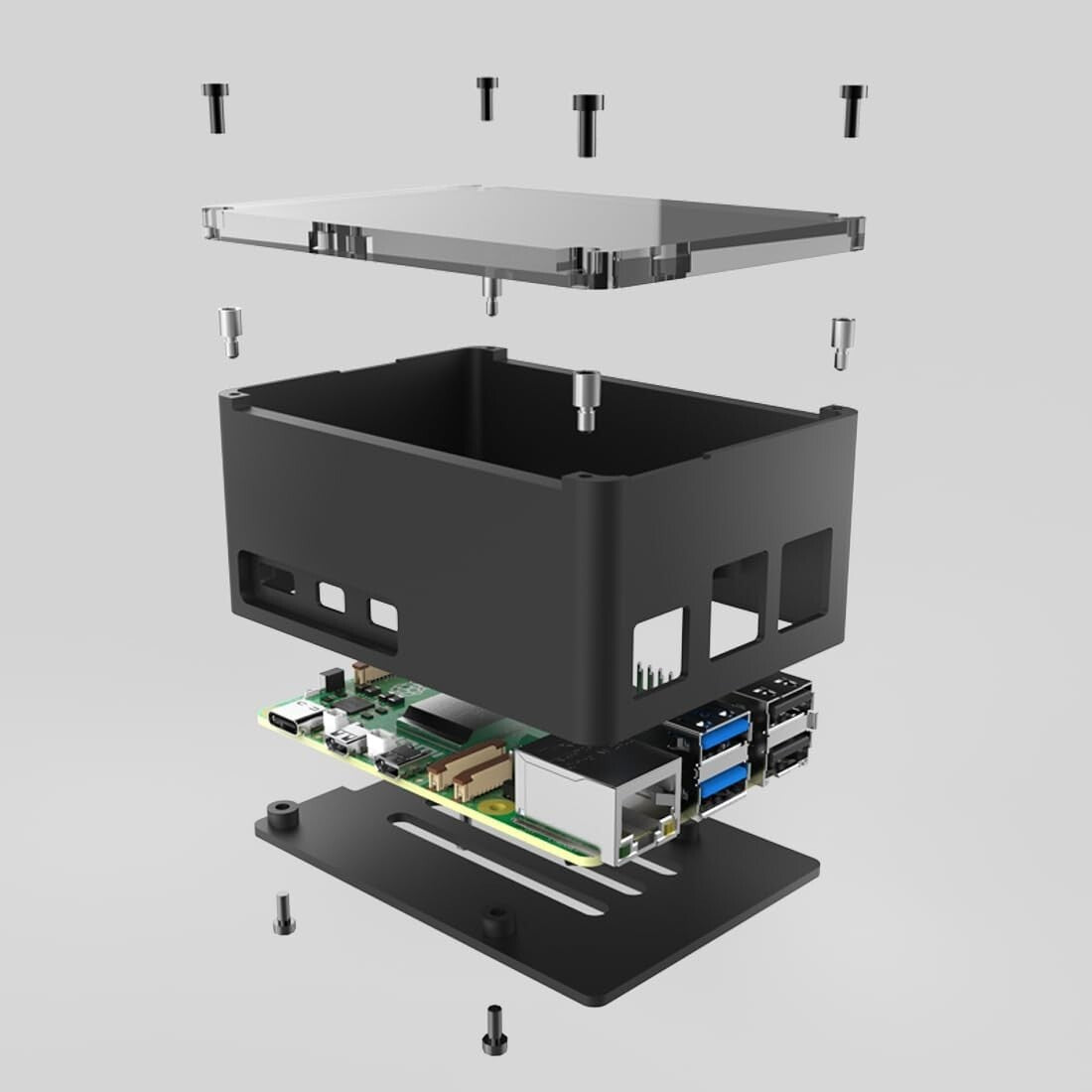 Compact Aluminum Raspberry Pi 5 Case - Silent Cooling with Silicone Thermal Pads