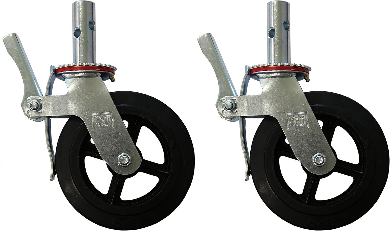 Set of 4 Heavy-Duty 8" Rubber Caster Wheels with Locking Brakes - 1100 lbs