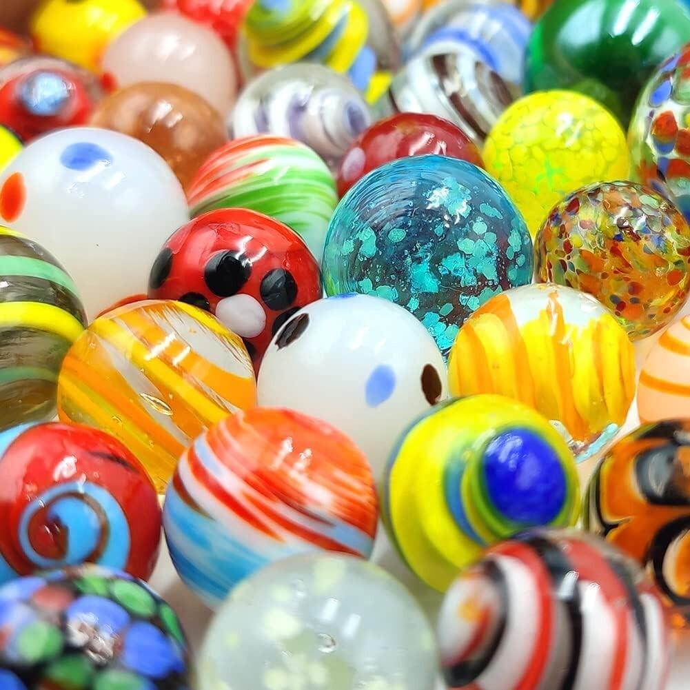 Assorted 71pcs Glass Marbles with 3 Glow-in-the-Dark - Fun for Kids & Collectors