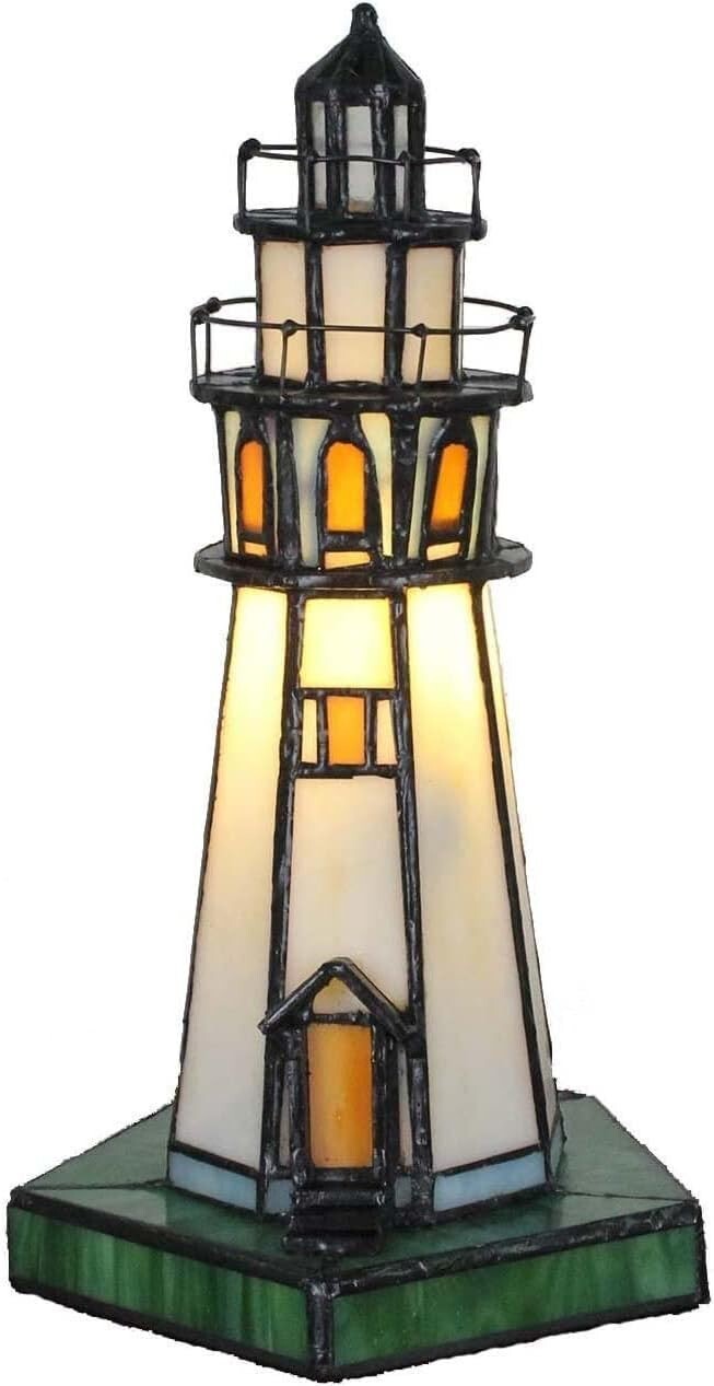 Artistic 10-Inch Lighthouse Tiffany Style Stained Glass Table Lamp - Night Light