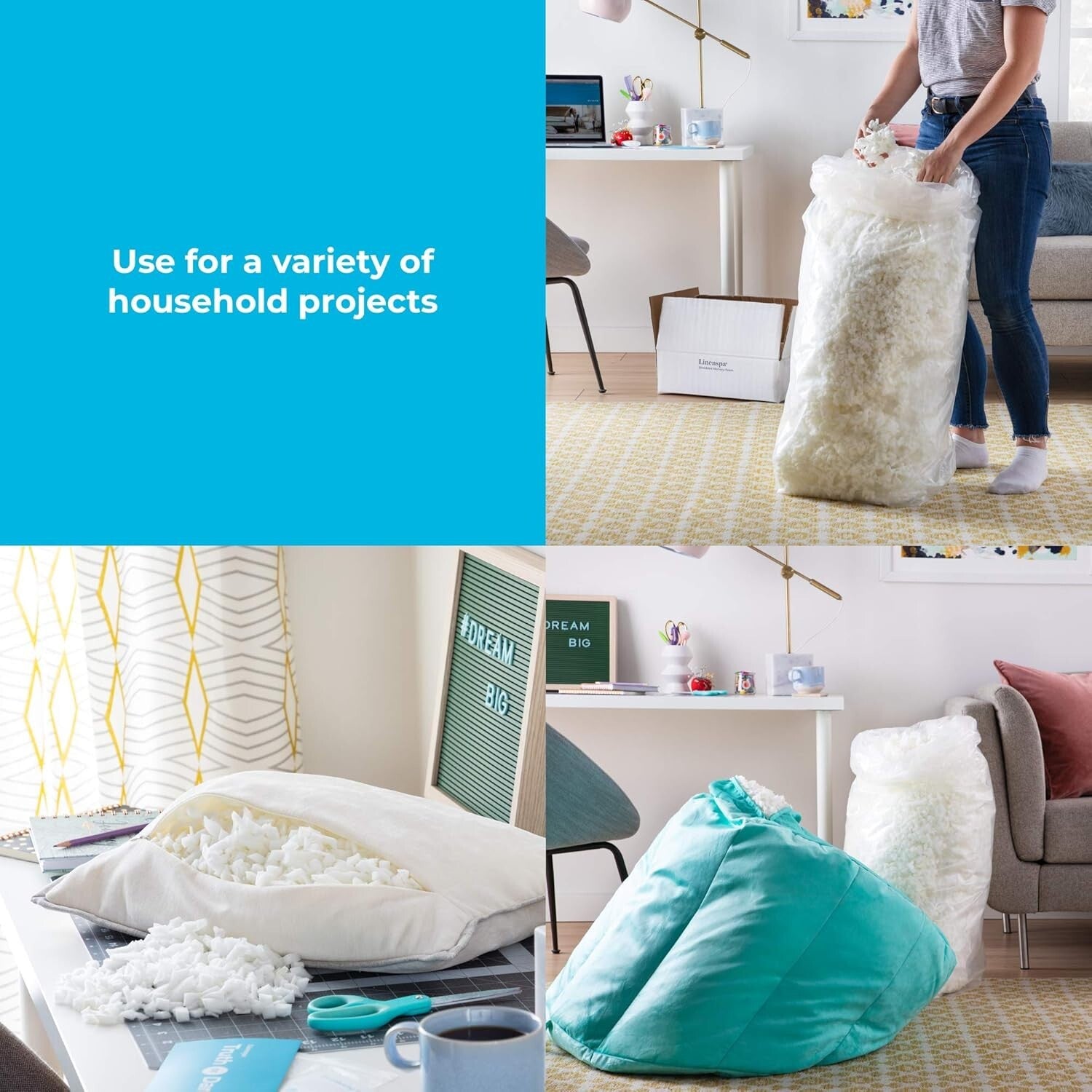 CertiPUR-US Certified White Memory Foam - Versatile Craft & Furniture Fill