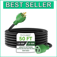 Load image into Gallery viewer, NEMA L5-30P 50 Foot 30 Amp Generator Power Cord - Safe &amp; Durable Solutions