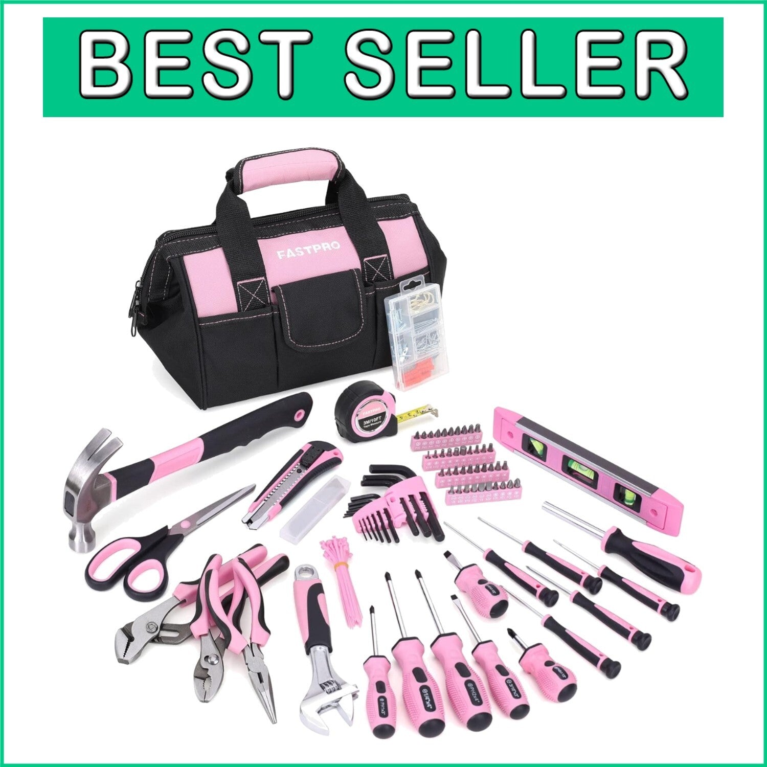 Complete Pink Tool Set - 220 Pieces with 12-Inch Storage Bag for Women