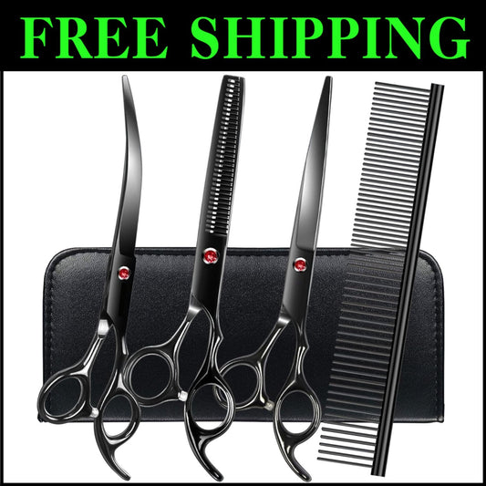 Ergonomic Dog Grooming Scissors Set with Comb - 5 Tools for Perfect Grooming