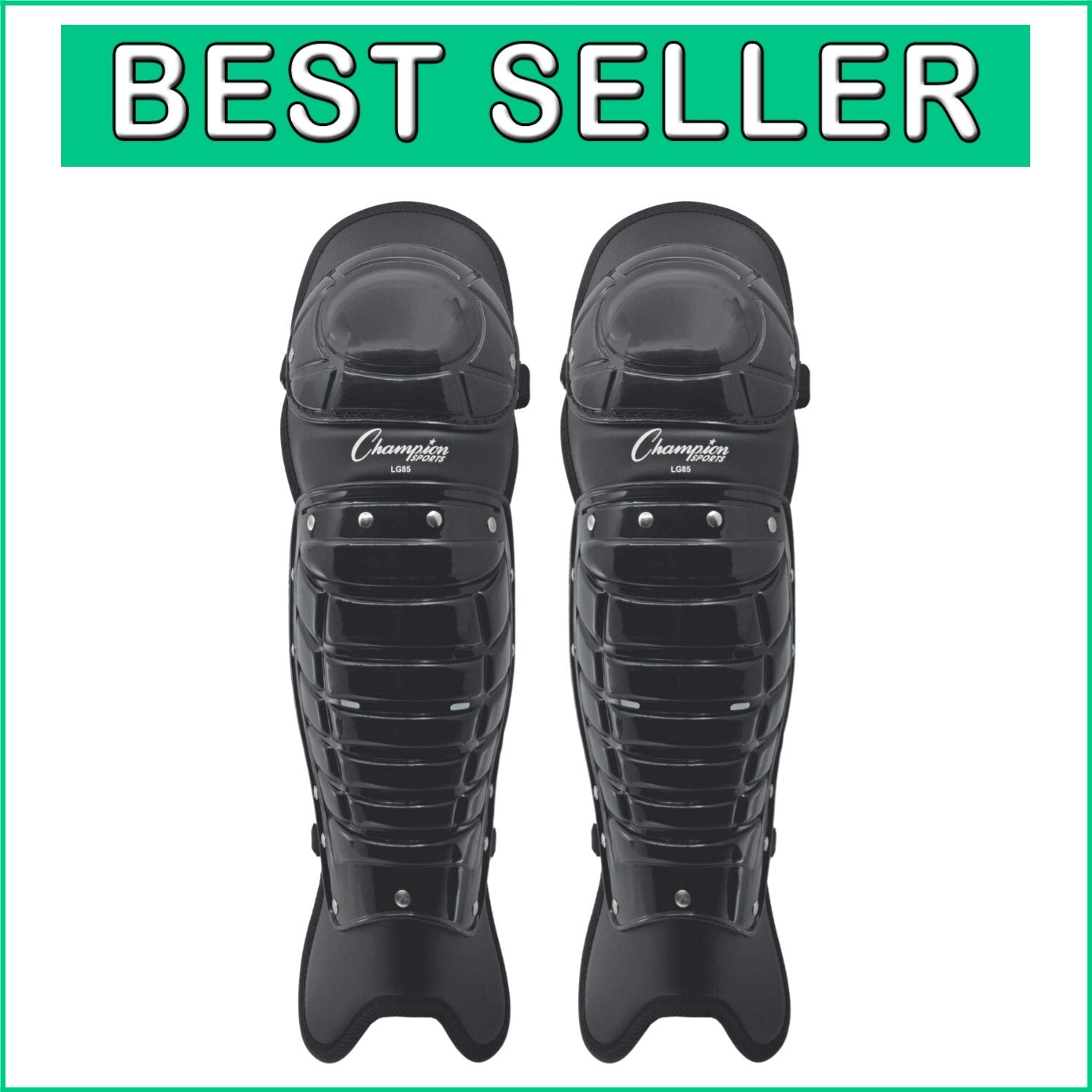 Enhanced Comfort Single Knee Umpire Leg Guards - Pair of 16.5” Black Shin Pads