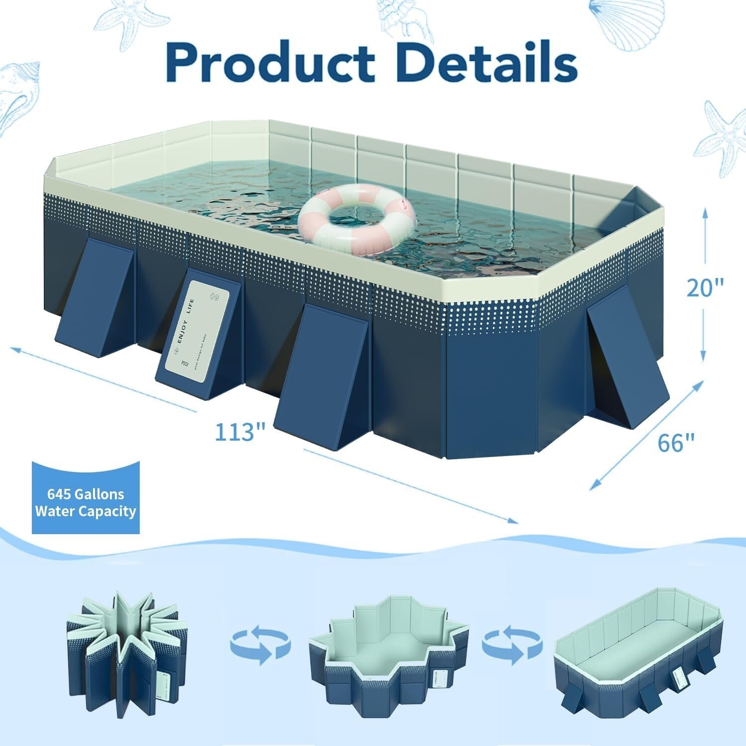 All-In-One Rectangular Family Pool with Cover and Maintenance Kit - 113" x 66"