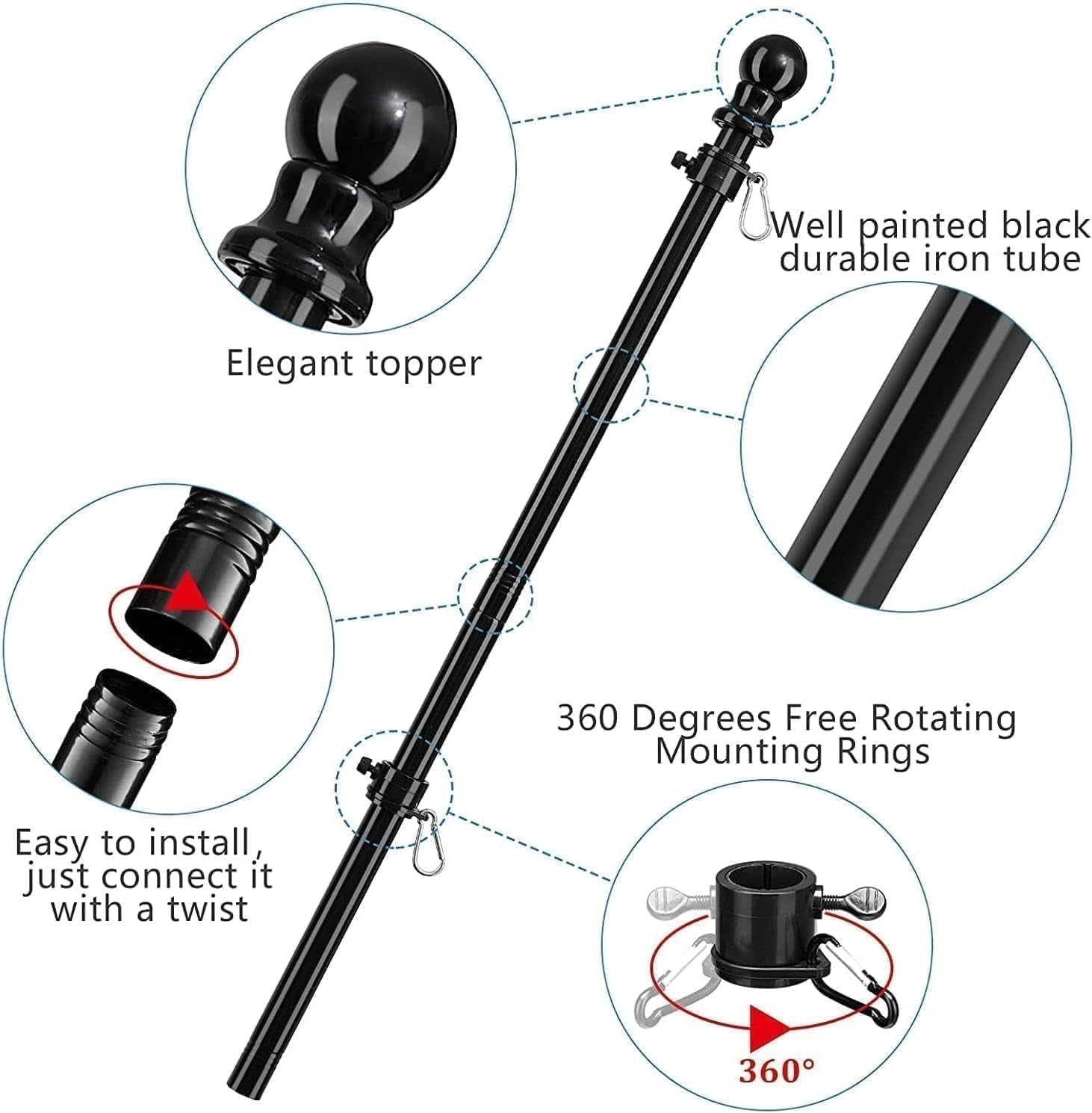 Durable Outdoor Flag Kit - 4x6 Embroidered Flag with 6ft Rust-Resistant Pole