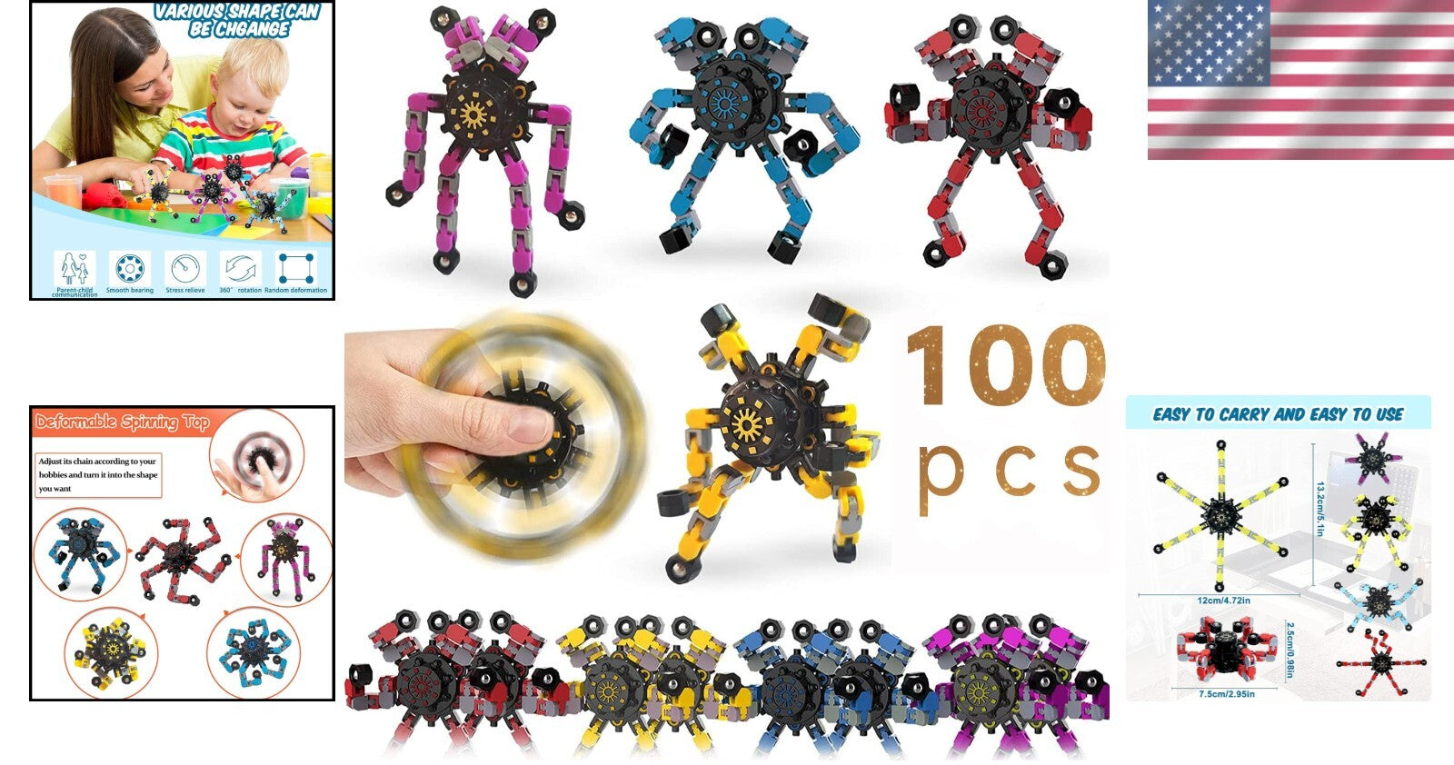 Creative Mechanical Fidget Spinner Pack - 100 Fun & Portable Stress Relievers