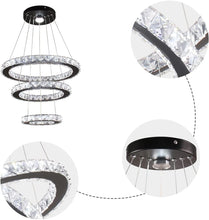 Load image into Gallery viewer, Sleek Black Stainless Steel LED Chandelier - Dimmable Height Adjustable Design