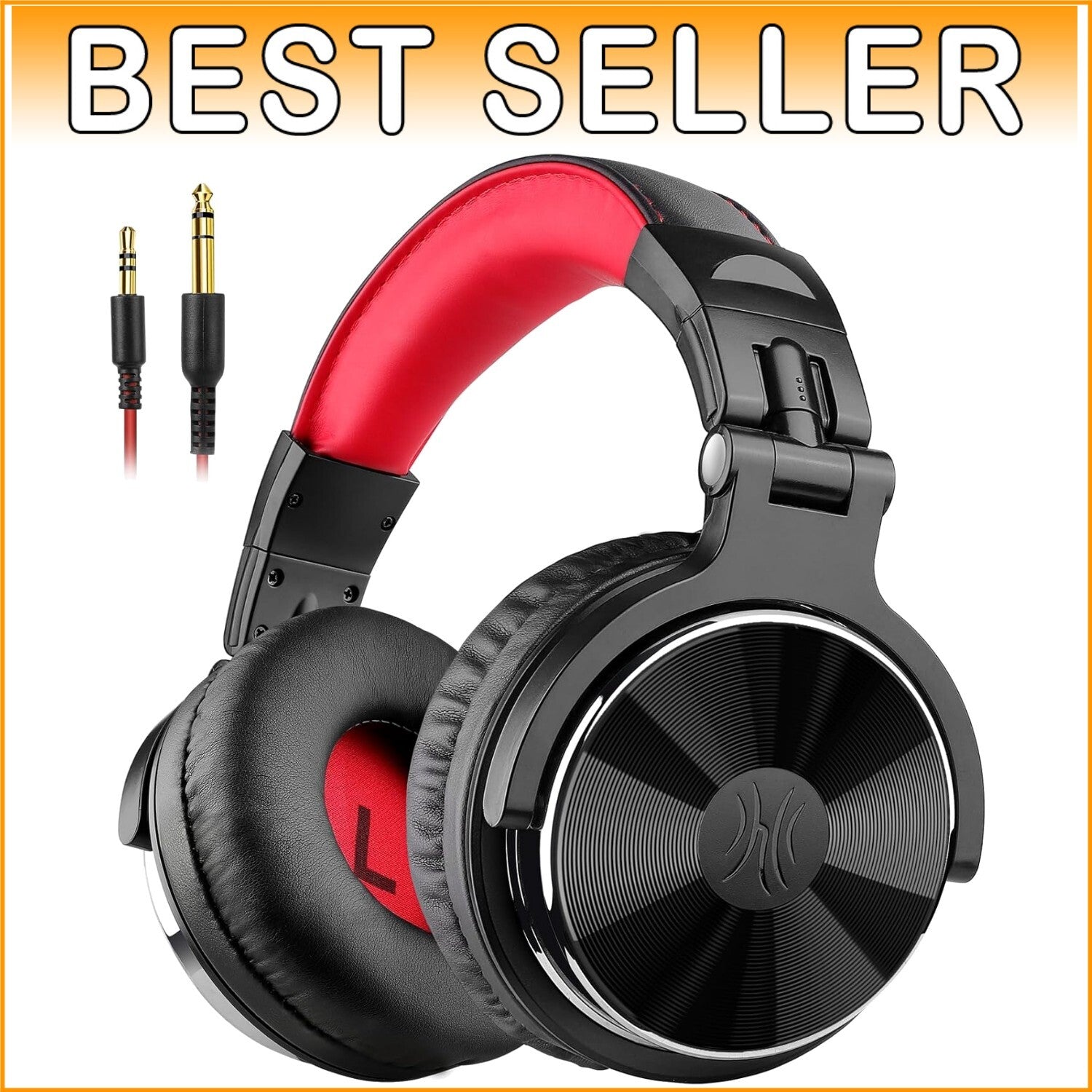 Dynamic Bass Over-Ear Studio Headphones with 50mm Drivers & Dual Jacks - Red