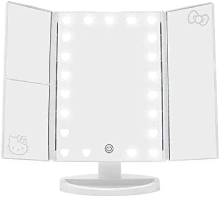 Portable Hello Kitty Trifold Mirror with LED Lights and Magnification Features