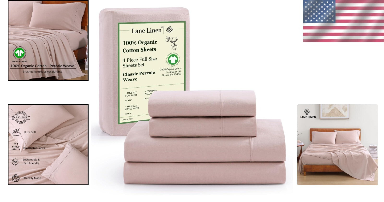 Soft Percale Full Size Cotton Sheet Set – Machine Washable, Fade Resistant