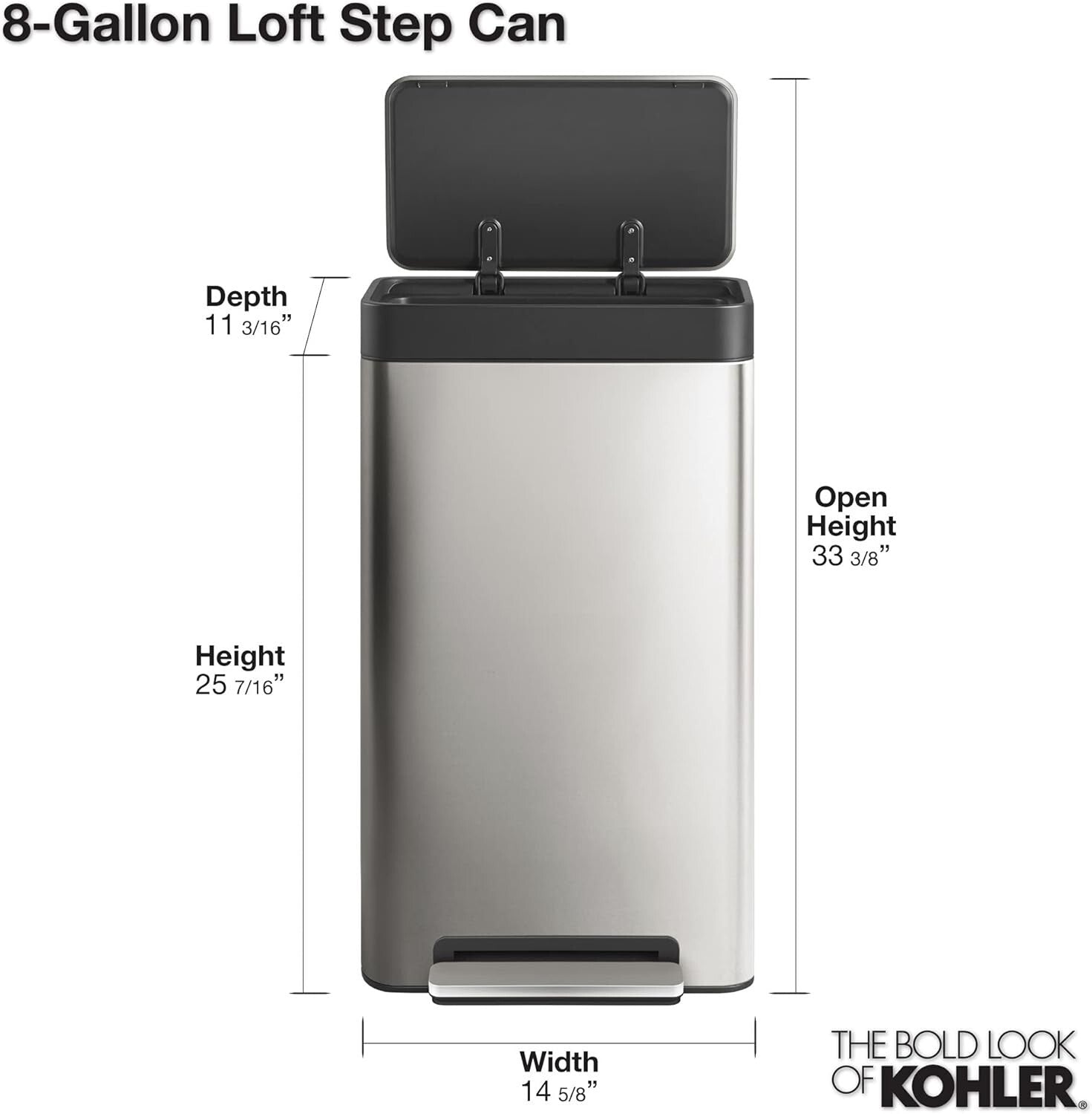 Compact 8-Gallon Rectangular Trash Can with Hands-Free Pedal - Office Kitchen