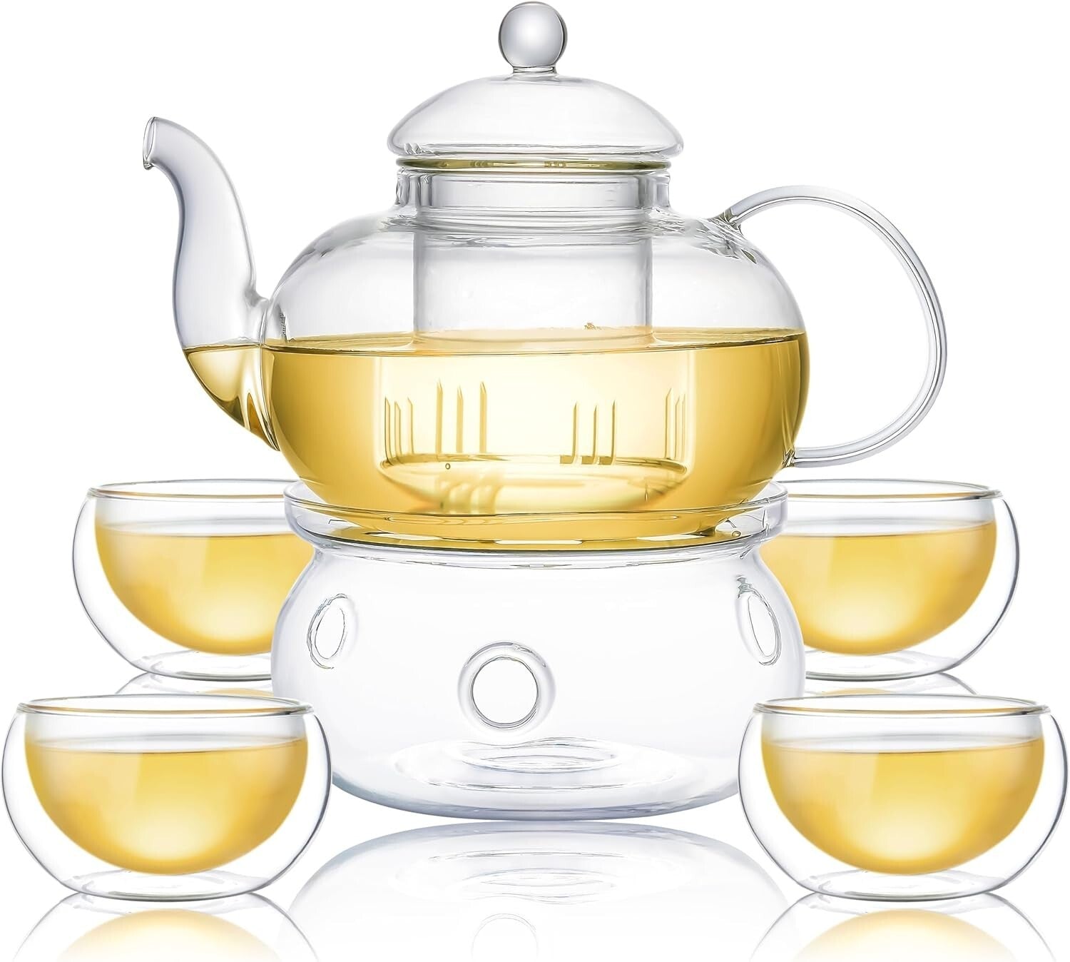 Brewing Delight: 33.8oz Glass Teapot with Removable Infuser + 4 Teacups