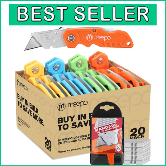 20-Pack Heavy-Duty Box Cutter with 50 Extra Razor Sharp Blades for Professionals