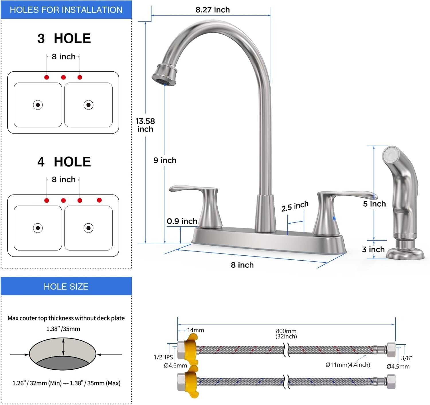Modern Brushed Nickel Kitchen Faucet with 360-Degree Swivel & Easy Install Setup