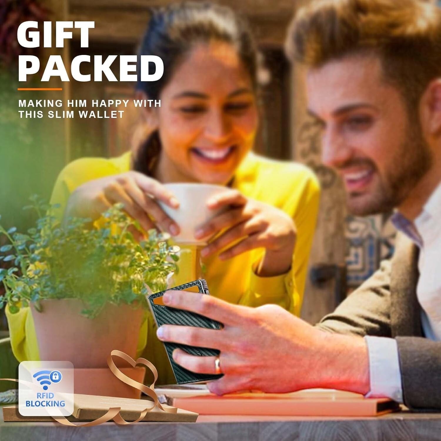 Men's Gift Wallet - Slim Carbon Fiber Case with Magnetic Closure & 9 Card Slots