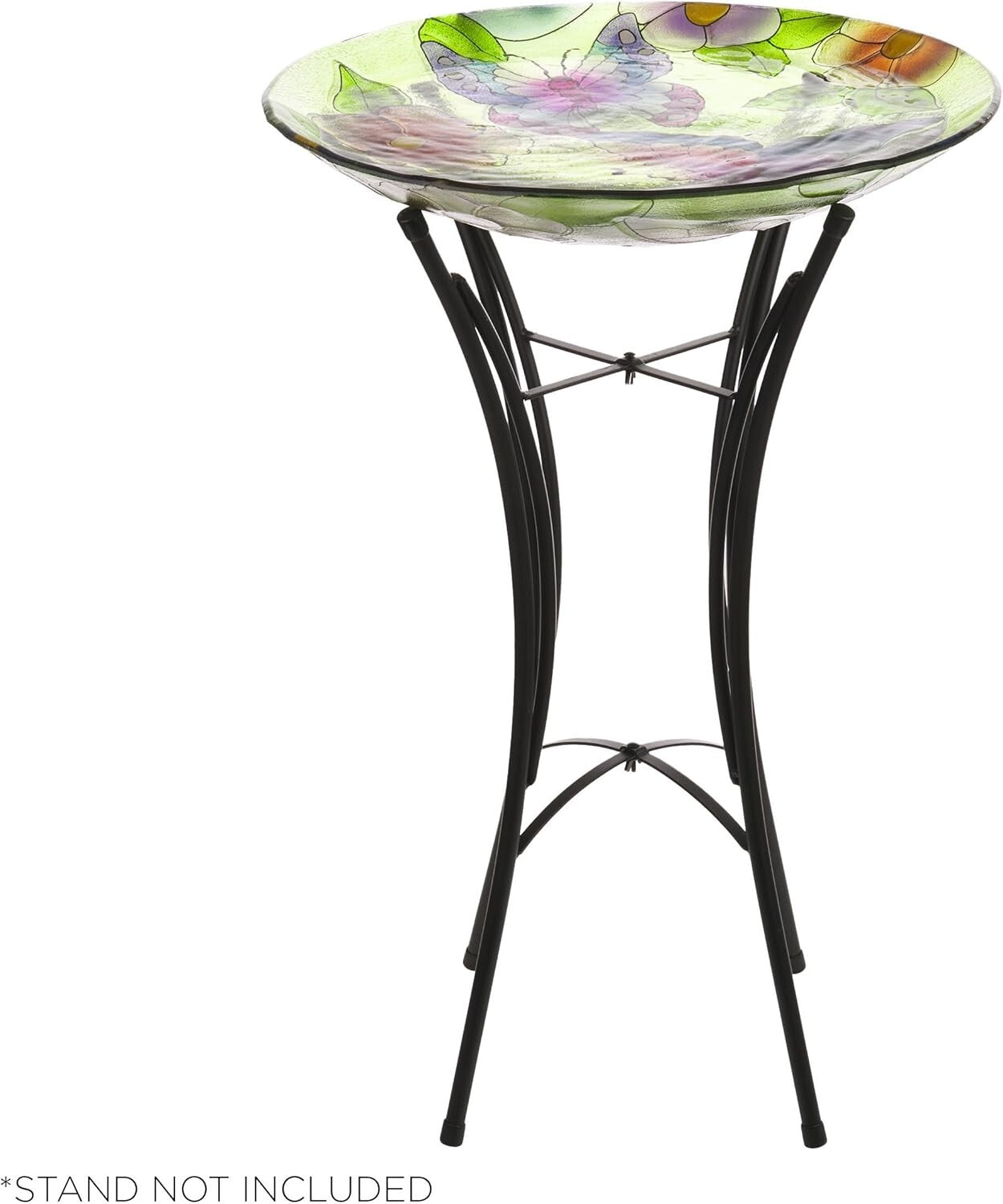 Decorative 18" Glass Birdbath Bowl with Butterfly & Floral Design for Outdoors