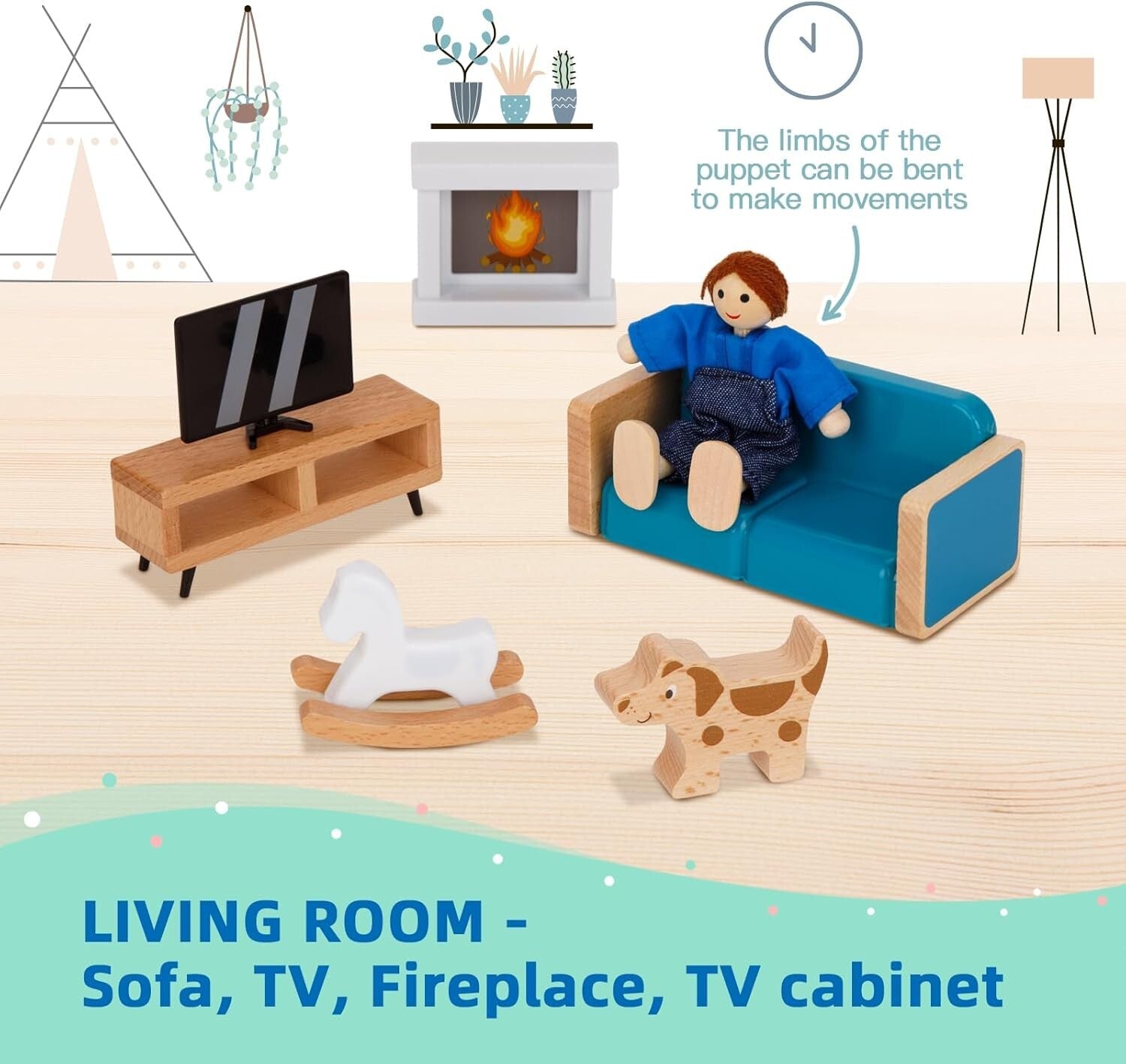 Complete Dollhouse Accessories with Family and Dog - Imaginative Play Set