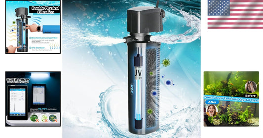 Aquarium U-V Filter for 75-200 Gallons - Eliminates Algae & Odors Effortlessly