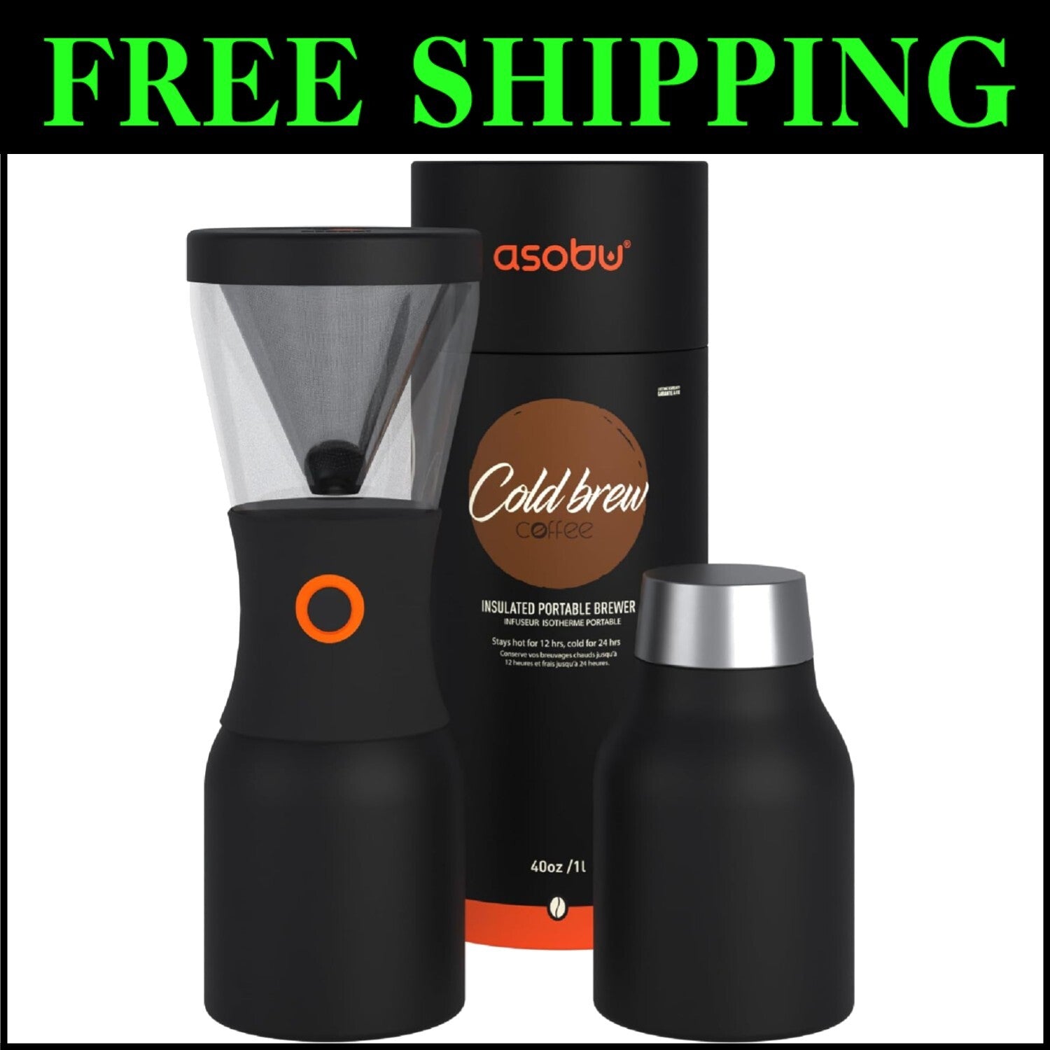 Vacuum Insulated 34oz Cold Brew Coffee Brewer - Perfect for On-the-Go Enjoyment