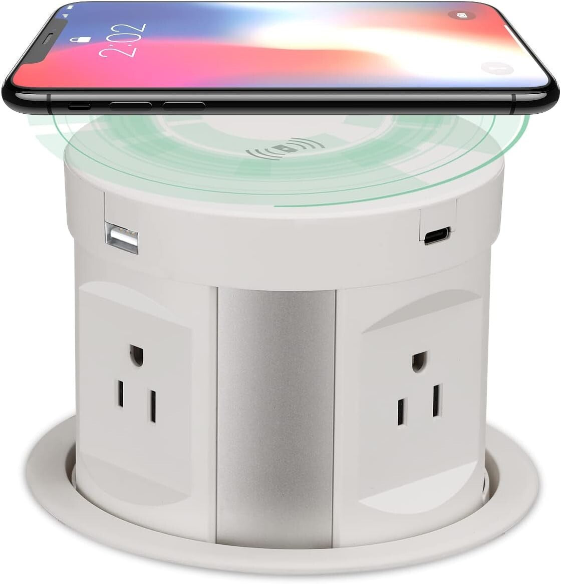 Automatic Pop-Up Outlet with 4 AC & USB Ports - Wireless Charging Convenience