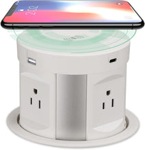 Load image into Gallery viewer, Automatic Pop-Up Outlet with 4 AC &amp; USB Ports - Wireless Charging Convenience