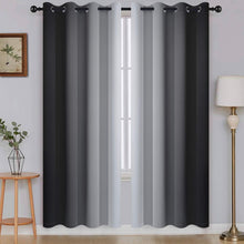 Load image into Gallery viewer, Soft Gradient Black and Grey Grommet Curtains, 2 Panels 52x72 - Noise Reduction