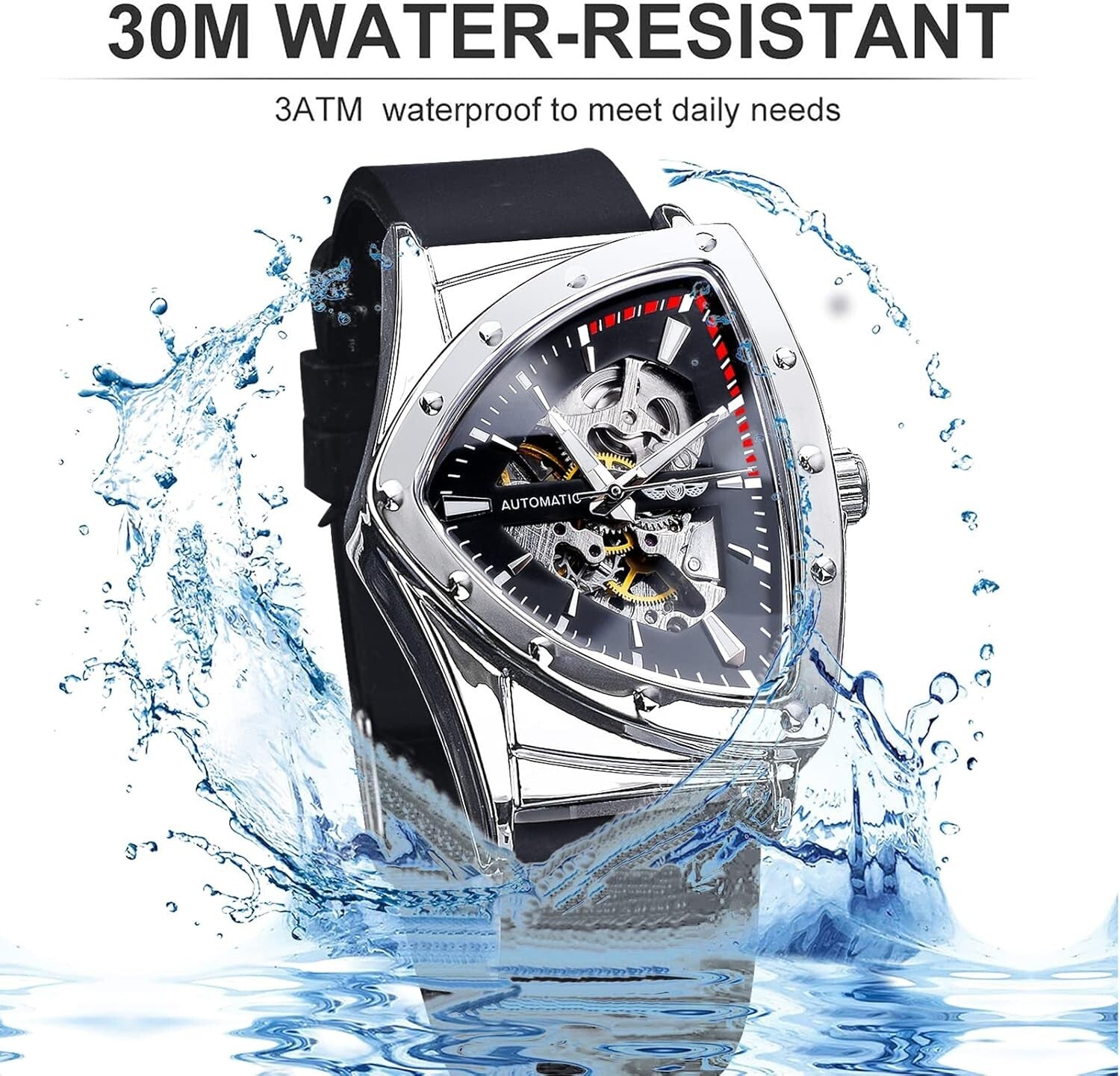 Unique Triangle Shield Skeleton Watch for Men - Self-Winding & Luminous Design