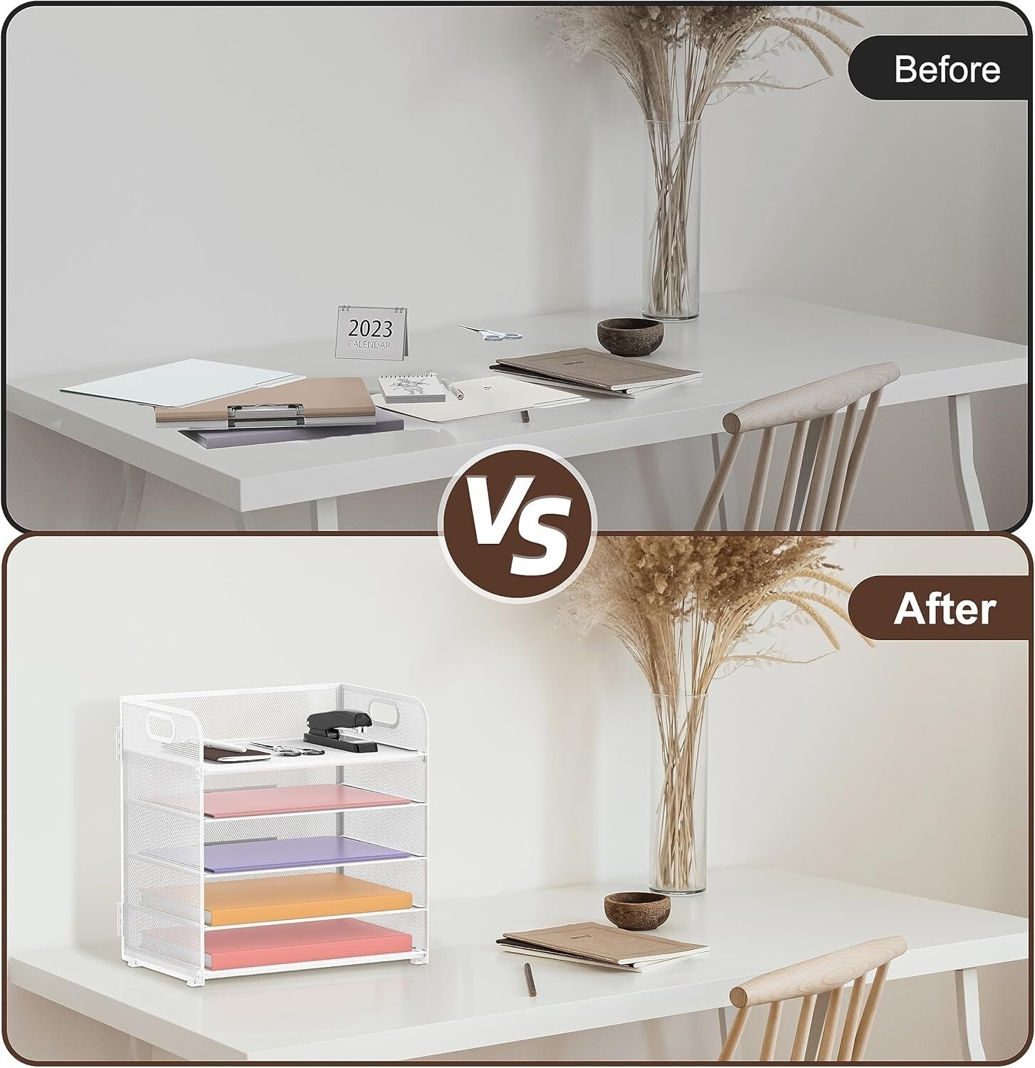 Chic 5-Tier Letter Tray Desk Organizer - Elegant White Metal for School & Office