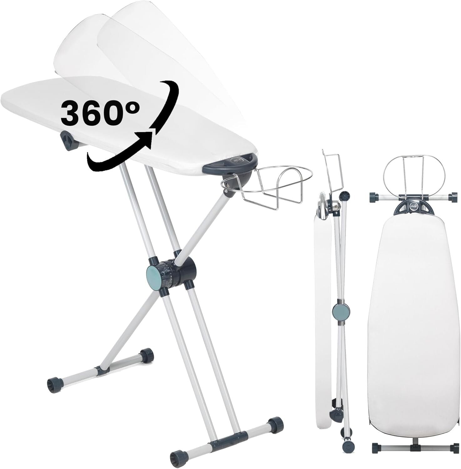EZ20 Slim Ironing Board with 8-Level Height Adjustment & 360° Rotating Design