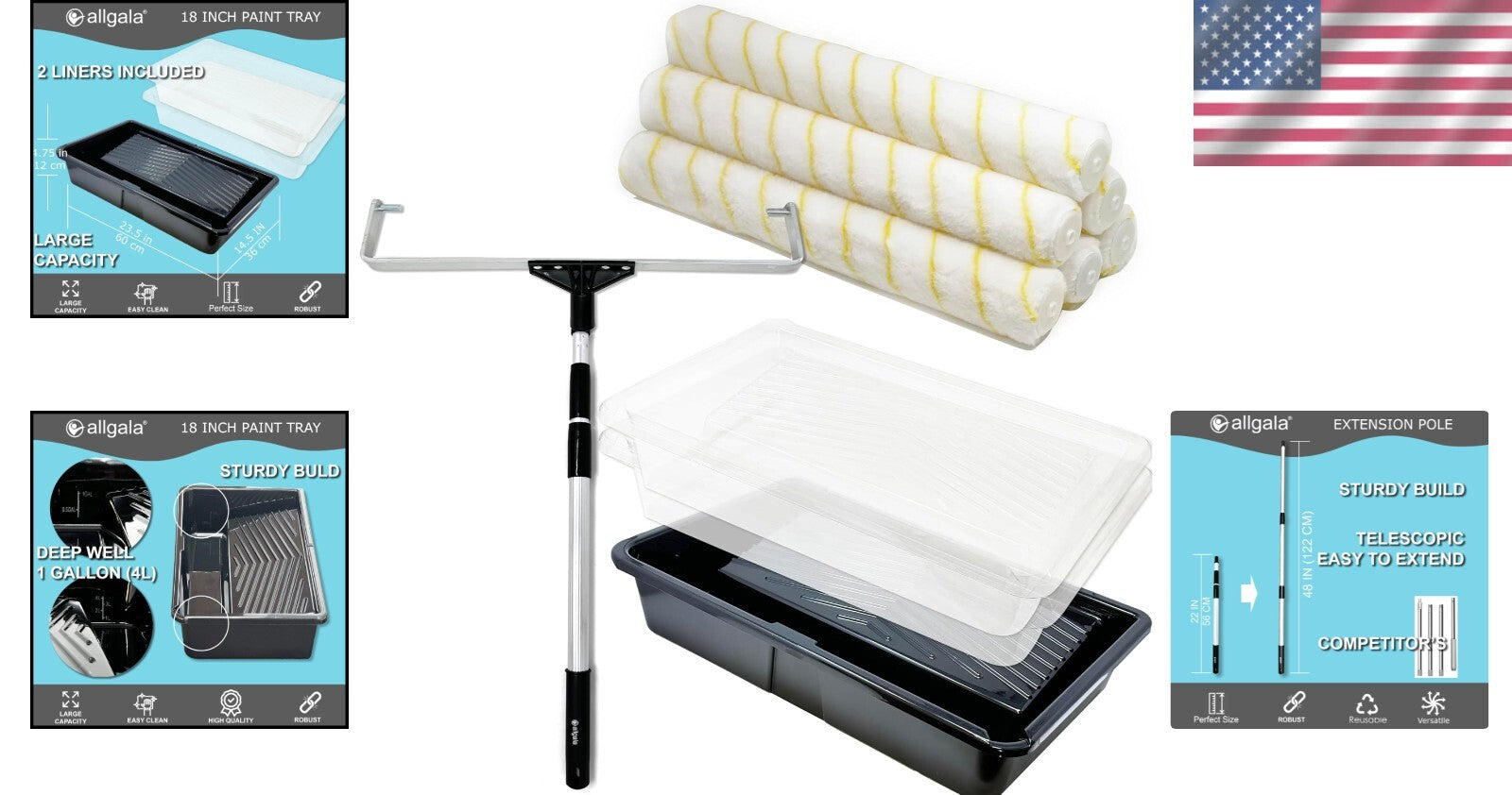 Wide Coverage 18 Inch Roller Kit Pro-Grade Essentials with Extension Pole