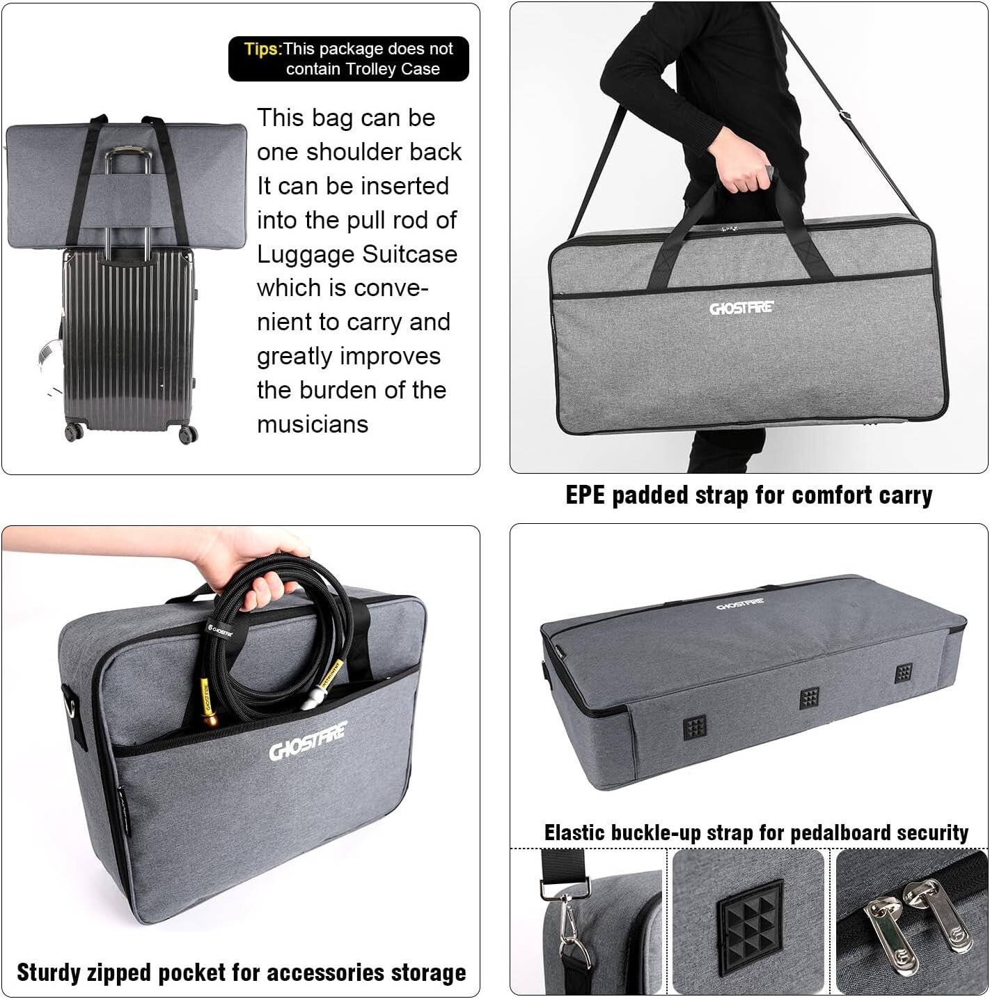 Ultra-Lightweight Effects Pedalboard: 31.5''x15.5'' with Travel Bag & Magic Tape