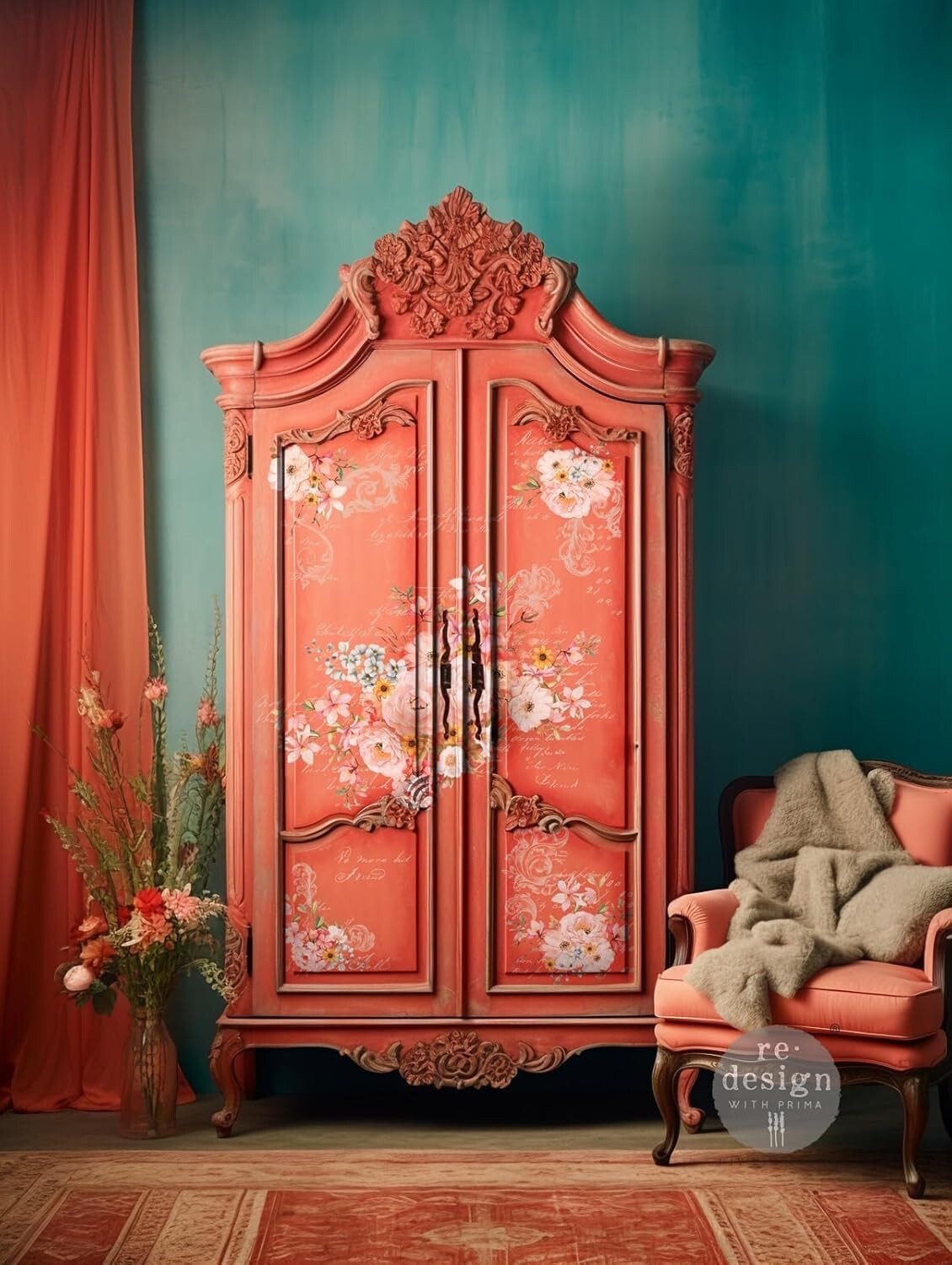 Elegant Floral Decor Transfer - 30 x 44 Inches for Versatile Interior Design