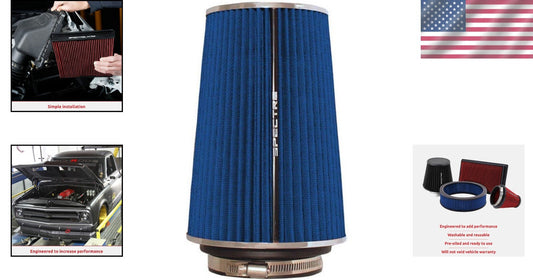 Ultimate Performance Air Filter: 50,000 Mile Life, Clamp-On Design, Blue Finish