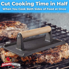 Load image into Gallery viewer, Extra-Large Cast Iron Grill Press Set - 3 Pre-Seasoned Weights with Wood Handles