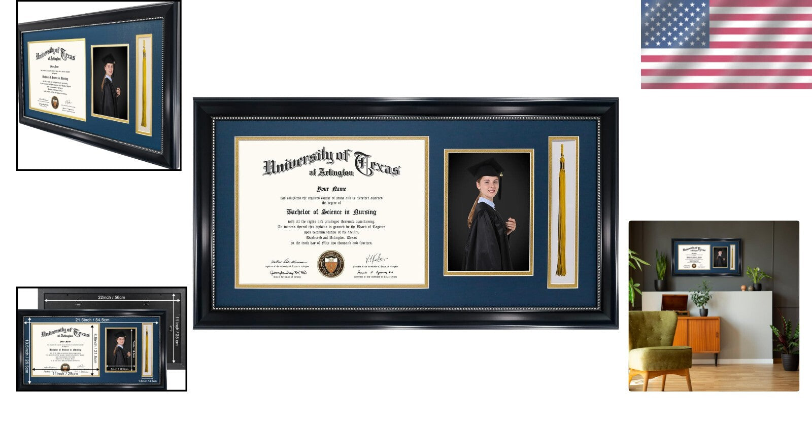Stylish Diploma Frame with Tassel & 5x7 Photo Space - Perfect Graduation Gift