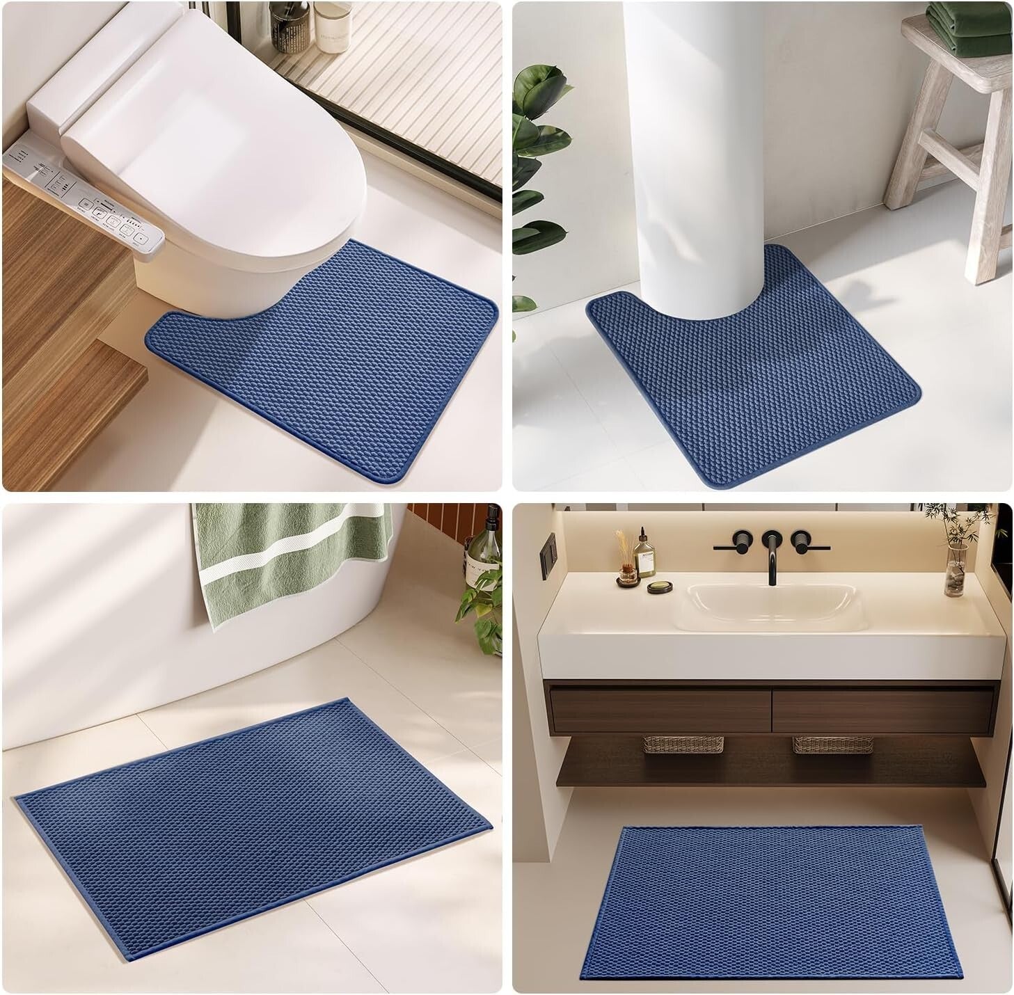 Elegant Quick Dry Navy Blue Bath Mat - Washable Non-Slip Runner Rug 24x60