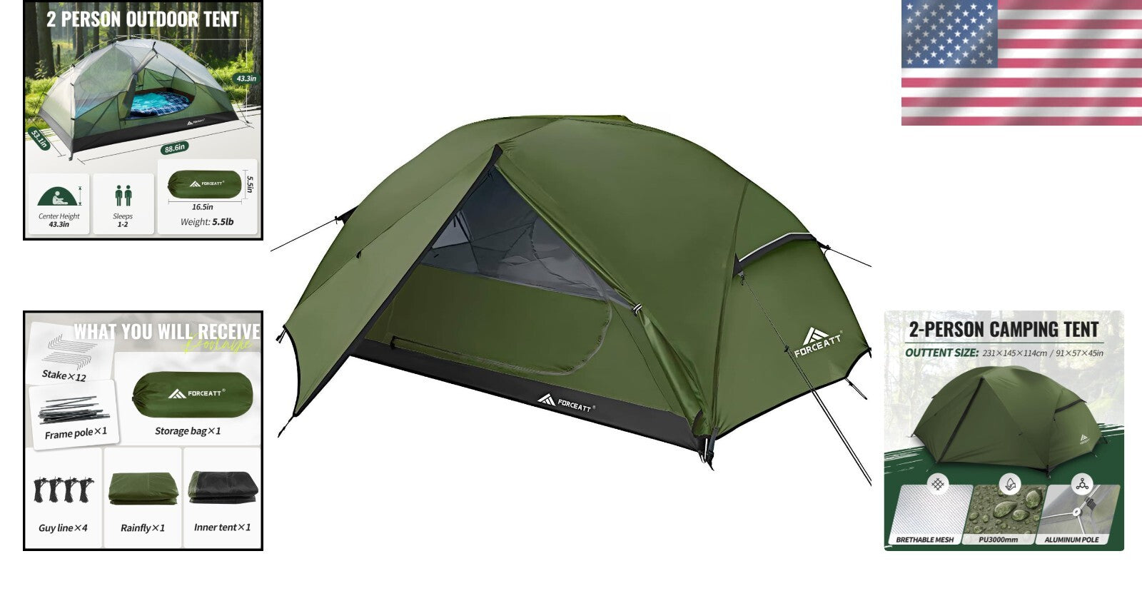 Dome Camping Tent for 2 with Quick Setup & Ventilation - Perfect for All Seasons