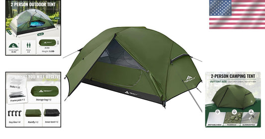Dome Camping Tent for 2 with Quick Setup & Ventilation - Perfect for All Seasons