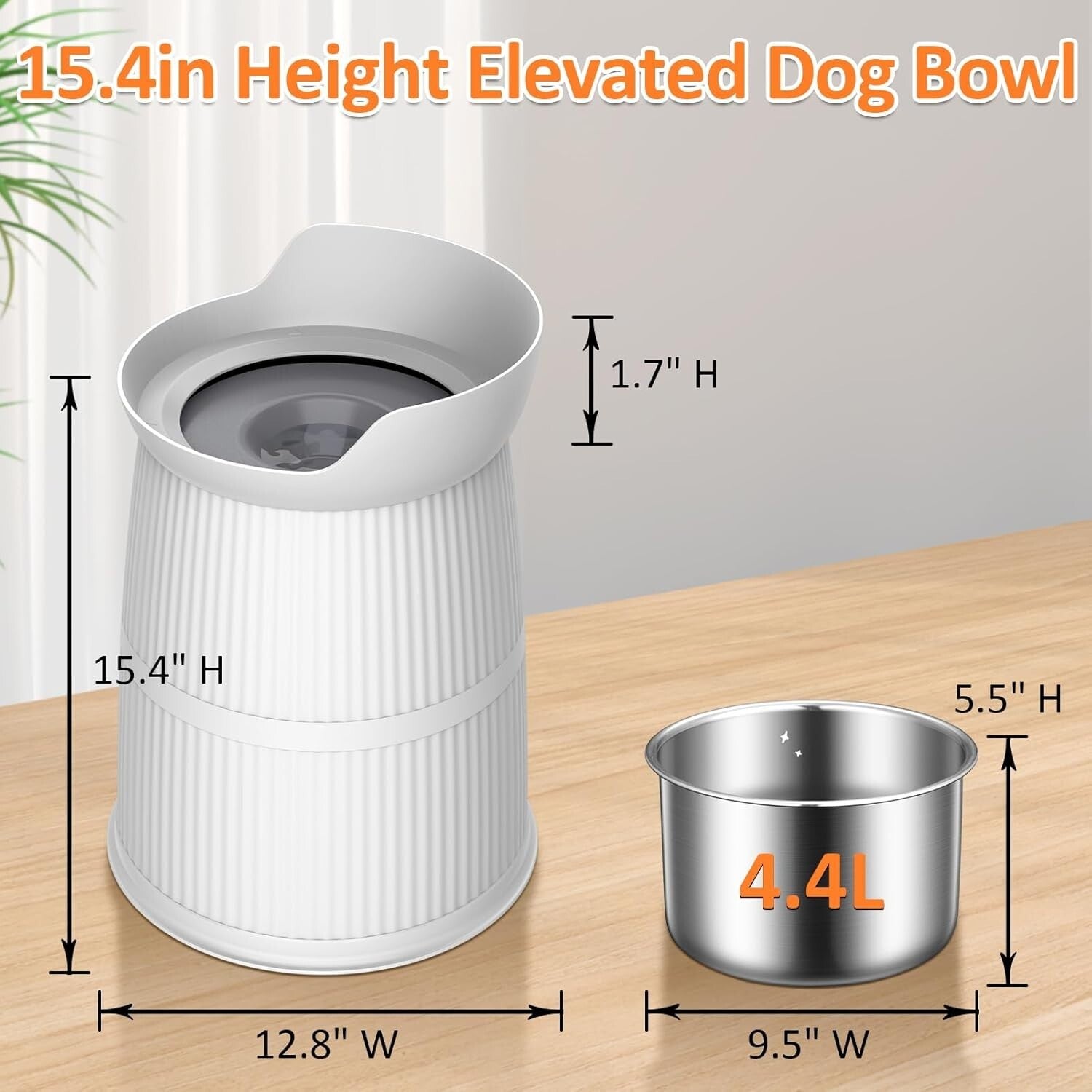4.4L Stainless Steel Elevated Dog Water Bowl with Non-Slip Base for Large Dogs